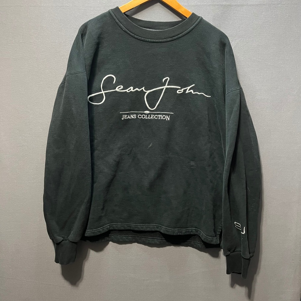 Sean John Jeans Collection Vintage Mens Black Embroidered Logo Sweatshirt Medium